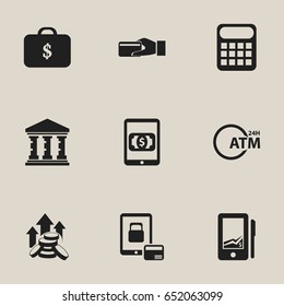 Set Of 9 Editable Finance Icons. Includes Symbols Such As Case, Academy, Atm And More. Can Be Used For Web, Mobile, UI And Infographic Design.
