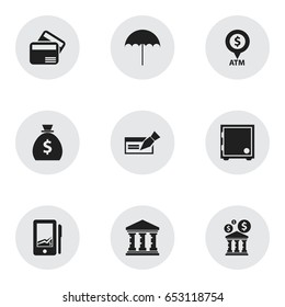 Set Of 9 Editable Finance Icons. Includes Symbols Such As Electronic Retail, Banknote, Library And More. Can Be Used For Web, Mobile, UI And Infographic Design.