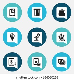 Set Of 9 Editable Finance Icons. Includes Symbols Such As Bucks, Pinpoint, Finance Protection And More. Can Be Used For Web, Mobile, UI And Infographic Design.