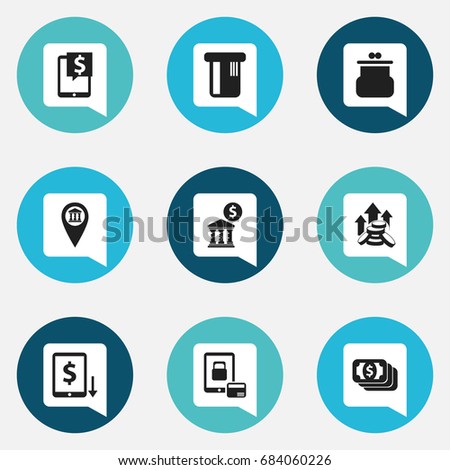 Set Of 9 Editable Finance Icons. Includes Symbols Such As Bucks, Pinpoint, Finance Protection And More. Can Be Used For Web, Mobile, UI And Infographic Design.