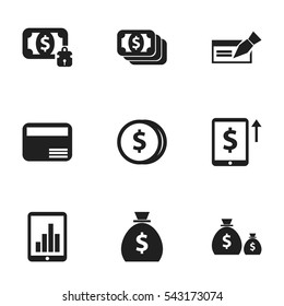 Set Of 9 Editable Financial Icons. Includes Symbols Such As Money-Guard, Specie, Bar Graph And More. Can Be Used For Web, Mobile, UI And Infographic Design.