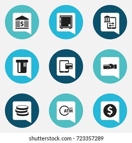 Set Of 9 Editable Financial Icons. Includes Symbols Such As Transfer, Internet Sale, Purchase And More. Can Be Used For Web, Mobile, UI And Infographic Design.