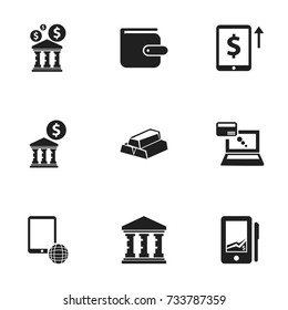 Set Of 9 Editable Financial Icons. Includes Symbols Such As Network, Purse, Library And More. Can Be Used For Web, Mobile, UI And Infographic Design.