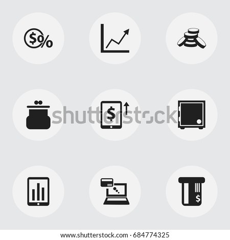 Set Of 9 Editable Financial Icons. Includes Symbols Such As Pouch, Remuneration, Diagram And More. Can Be Used For Web, Mobile, UI And Infographic Design.