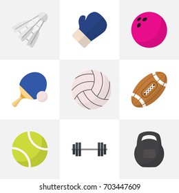 Set Of 9 Editable Fitness Flat Icons. Includes Symbols Such As Touchdown, Gir, Circle And More. Can Be Used For Web, Mobile, UI And Infographic Design.