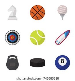 Set Of 9 Editable Fitness Flat Icons. Includes Symbols Such As Strategic, Miniball, Surfriding And More. Can Be Used For Web, Mobile, UI And Infographic Design.