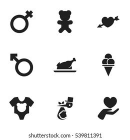 Set Of 9 Editable Folks Icons. Includes Symbols Such As Cold Dessert, Man Emblem, Woman Sign And More. Can Be Used For Web, Mobile, UI And Infographic Design.