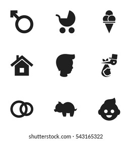 Set Of 9 Editable Folks Icons. Includes Symbols Such As Moneybox, Cold Dessert, Child And More. Can Be Used For Web, Mobile, UI And Infographic Design.