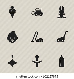 Set Of 9 Editable Folks Icons. Includes Symbols Such As Bunny, Car, Sweeper And More. Can Be Used For Web, Mobile, UI And Infographic Design.