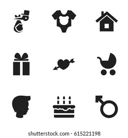 Set Of 9 Editable Folks Icons. Includes Symbols Such As Patisserie, Home, Man Emblem And More. Can Be Used For Web, Mobile, UI And Infographic Design.