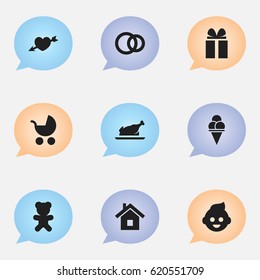 Set Of 9 Editable Folks Icons. Includes Symbols Such As Fried Chicken, Cold Dessert, Love And More. Can Be Used For Web, Mobile, UI And Infographic Design.