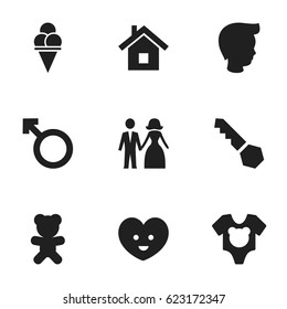 Set Of 9 Editable Folks Icons. Includes Symbols Such As Boy, Lock, Toy And More. Can Be Used For Web, Mobile, UI And Infographic Design.