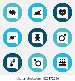 Set Of 9 Editable Folks Icons. Includes Symbols Such As Woman Sign, Soul, Moneybox And More. Can Be Used For Web, Mobile, UI And Infographic Design.