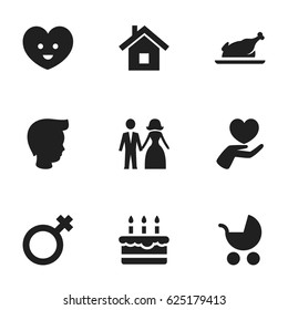 Set Of 9 Editable Folks Icons. Includes Symbols Such As Woman Sign, Boy, Home And More. Can Be Used For Web, Mobile, UI And Infographic Design.