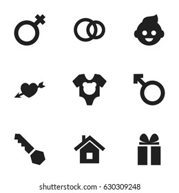 Set Of 9 Editable Folks Icons. Includes Symbols Such As Home, Bodysuit, Man Emblem And More. Can Be Used For Web, Mobile, UI And Infographic Design.
