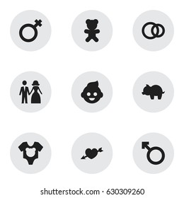 Set Of 9 Editable Folks Icons. Includes Symbols Such As Moneybox, Hoop, Man Emblem And More. Can Be Used For Web, Mobile, UI And Infographic Design.