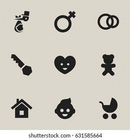 Set Of 9 Editable Folks Icons. Includes Symbols Such As Lock, Home, Woman Sign And More. Can Be Used For Web, Mobile, UI And Infographic Design.