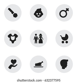 Set Of 9 Editable Folks Icons. Includes Symbols Such As Woman Sign, Bodysuit, Married And More. Can Be Used For Web, Mobile, UI And Infographic Design.