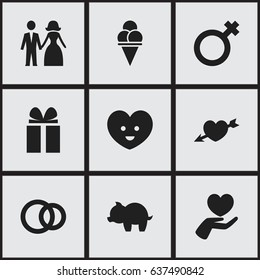 Set Of 9 Editable Folks Icons. Includes Symbols Such As Hoop, Heart, Cold Dessert And More. Can Be Used For Web, Mobile, UI And Infographic Design.