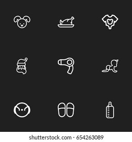 Set Of 9 Editable Folks Icons. Includes Symbols Such As Dress, Home Shoes, Father Frost And More. Can Be Used For Web, Mobile, UI And Infographic Design.