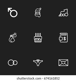 Set Of 9 Editable Folks Icons. Includes Symbols Such As Man Symbol, Rings, Brings And More. Can Be Used For Web, Mobile, UI And Infographic Design.