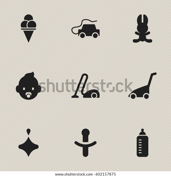 Set Of 9 Editable Folks Icons. Includes Symbols\
Such As Bunny, Car, Sweeper And More. Can Be Used For Web, Mobile,\
UI And Infographic Design.