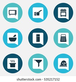 Set Of 9 Editable Food Icons. Includes Symbols Such As Bakery, Oven, Cup And More. Can Be Used For Web, Mobile, UI And Infographic Design.