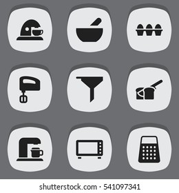 Set Of 9 Editable Food Icons. Includes Symbols Such As Bakery, Drink Maker, Egg Carton And More. Can Be Used For Web, Mobile, UI And Infographic Design.
