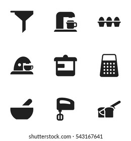 Set Of 9 Editable Food Icons. Includes Symbols Such As Egg Carton, Utensil, Filtering And More. Can Be Used For Web, Mobile, UI And Infographic Design.