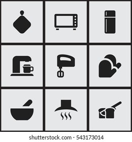 Set Of 9 Editable Food Icons. Includes Symbols Such As Bakery, Soup, Kitchen Glove And More. Can Be Used For Web, Mobile, UI And Infographic Design.