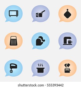 Set Of 9 Editable Food Icons. Includes Symbols Such As Bakery, Kitchen Glove, Slice Bread And More. Can Be Used For Web, Mobile, UI And Infographic Design.