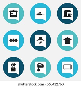 Set Of 9 Editable Food Icons. Includes Symbols Such As Drink Maker, Kitchen Hood, Agitator And More. Can Be Used For Web, Mobile, UI And Infographic Design.