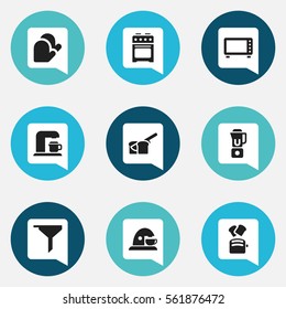 Set Of 9 Editable Food Icons. Includes Symbols Such As Slice Bread, Drink Maker, Stove And More. Can Be Used For Web, Mobile, UI And Infographic Design.