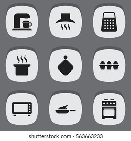 Set Of 9 Editable Food Icons. Includes Symbols Such As Drink Maker, Grill, Stove And More. Can Be Used For Web, Mobile, UI And Infographic Design.
