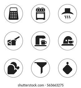 Set Of 9 Editable Food Icons. Includes Symbols Such As Kitchen Hood, Stove, Kitchen Glove And More. Can Be Used For Web, Mobile, UI And Infographic Design.