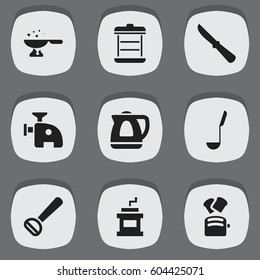 Set Of 9 Editable Food Icons. Includes Symbols Such As Slice Bread, Mocha Grinder, Boiler And More. Can Be Used For Web, Mobile, UI And Infographic Design.