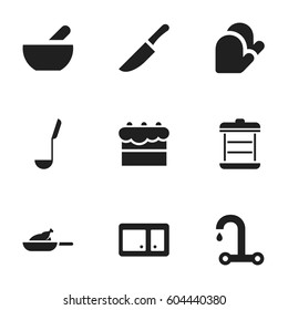 Set Of 9 Editable Food Icons. Includes Symbols Such As Faucet, Pastry, Grill And More. Can Be Used For Web, Mobile, UI And Infographic Design.