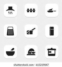 Set Of 9 Editable Food Icons. Includes Symbols Such As Bakery, Soup, Egg Carton And More. Can Be Used For Web, Mobile, UI And Infographic Design.