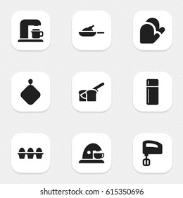 Set Of 9 Editable Food Icons. Includes Symbols Such As Drink Maker, Grill, Cup And More. Can Be Used For Web, Mobile, UI And Infographic Design.