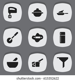 Set Of 9 Editable Food Icons. Includes Symbols Such As Bakery, Grill, Dough And More. Can Be Used For Web, Mobile, UI And Infographic Design.