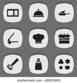 Set Of 9 Editable Food Icons. Includes Symbols Such As Crusher, Cook Cap, Paprika And More. Can Be Used For Web, Mobile, UI And Infographic Design.