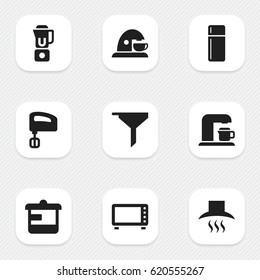Set Of 9 Editable Food Icons. Includes Symbols Such As Agitator, Drink Maker, Oven And More. Can Be Used For Web, Mobile, UI And Infographic Design.
