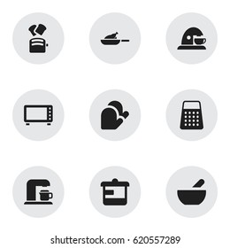 Set Of 9 Editable Food Icons. Includes Symbols Such As Grill, Soup, Drink Maker And More. Can Be Used For Web, Mobile, UI And Infographic Design.