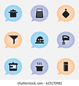 Set Of 9 Editable Food Icons. Includes Symbols Such As Pot-Holder, Cup, Soup Pot And More. Can Be Used For Web, Mobile, UI And Infographic Design.