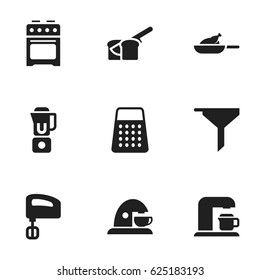 Set Of 9 Editable Food Icons. Includes Symbols Such As Drink Maker, Hand Mixer, Shredder. Can Be Used For Web, Mobile, UI And Infographic Design.