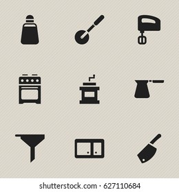 Set Of 9 Editable Food Icons. Includes Symbols Such As Paprika, Stove, Agitator And More. Can Be Used For Web, Mobile, UI And Infographic Design.