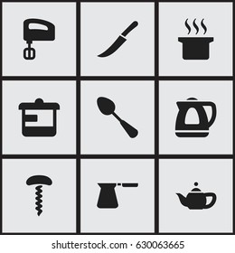 Set Of 9 Editable Food Icons. Includes Symbols Such As Utensil, Soup Pot, Agitator And More. Can Be Used For Web, Mobile, UI And Infographic Design.
