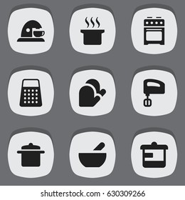 Set Of 9 Editable Food Icons. Includes Symbols Such As Soup, Cookware, Shredder And More. Can Be Used For Web, Mobile, UI And Infographic Design.
