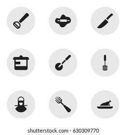 Set Of 9 Editable Food Icons. Includes Symbols Such As Utensil, Fried Chicken, Knife Roller And More. Can Be Used For Web, Mobile, UI And Infographic Design.