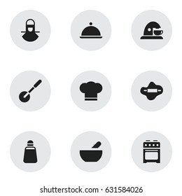 Set Of 9 Editable Food Icons. Includes Symbols Such As Cook Cap, Soup, Paprika And More. Can Be Used For Web, Mobile, UI And Infographic Design.